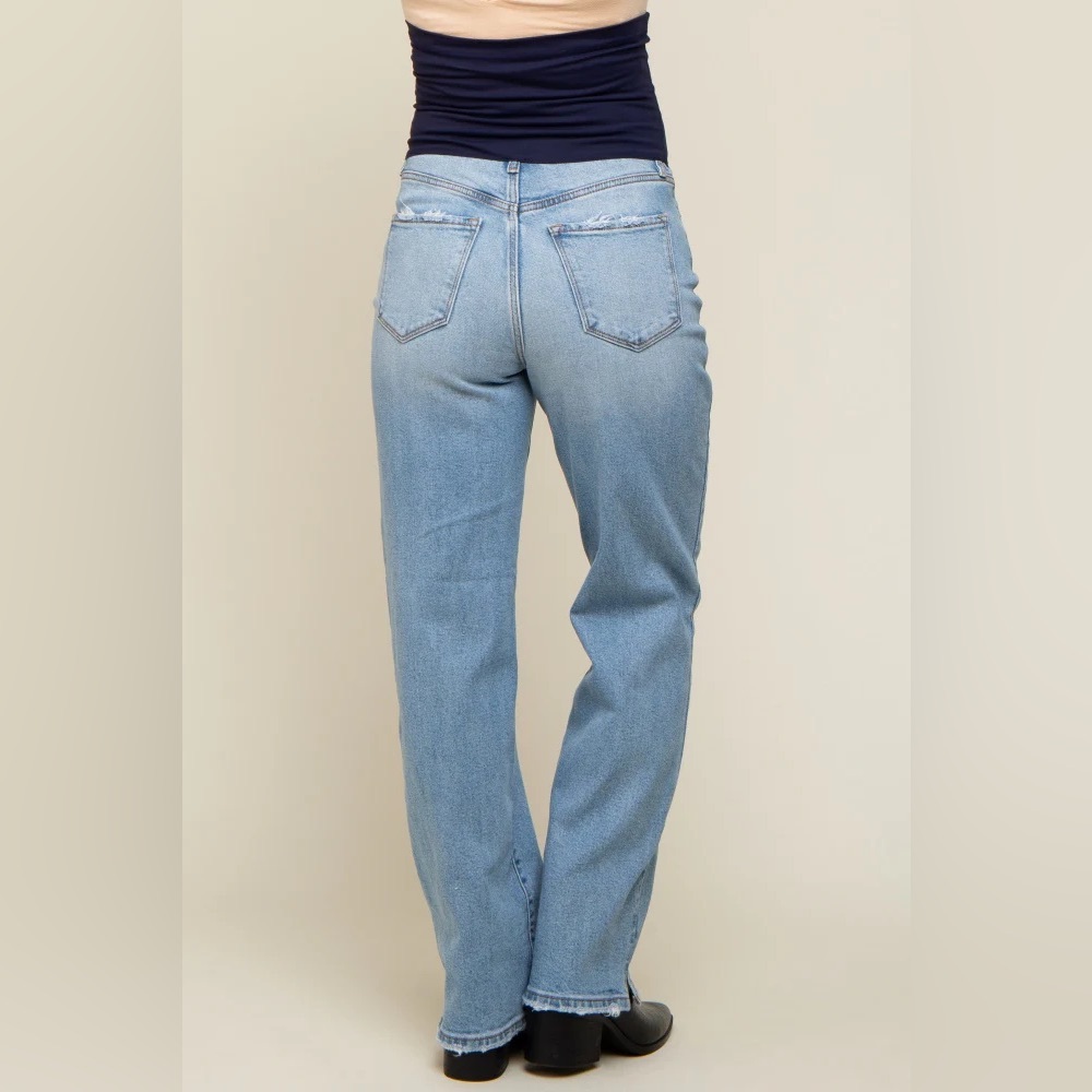 ▪️Pinkblush Light Blue Straight Leg Distressed Split Hem Maternity Jeans - Picture 4 of 12